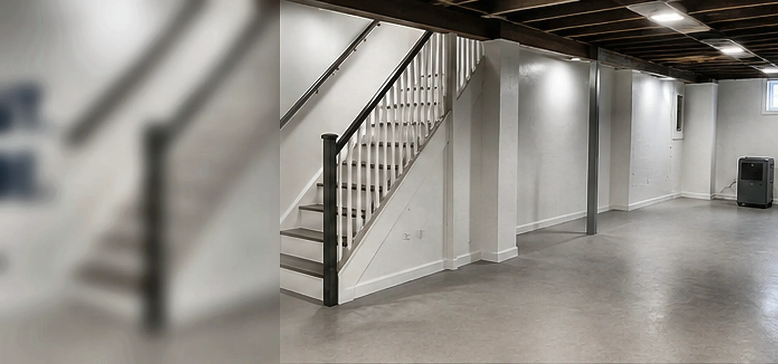 A dry, finished basement in a Parma, OH home after waterproofing work